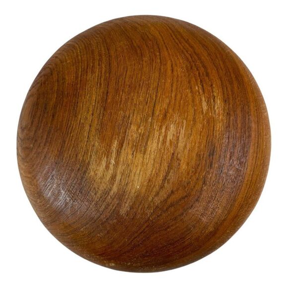 Vintage Teak Salad Wooden Bowl  9” Rustic Chic Centerpiece Carved Wood Fruit - Picture 4 of 6